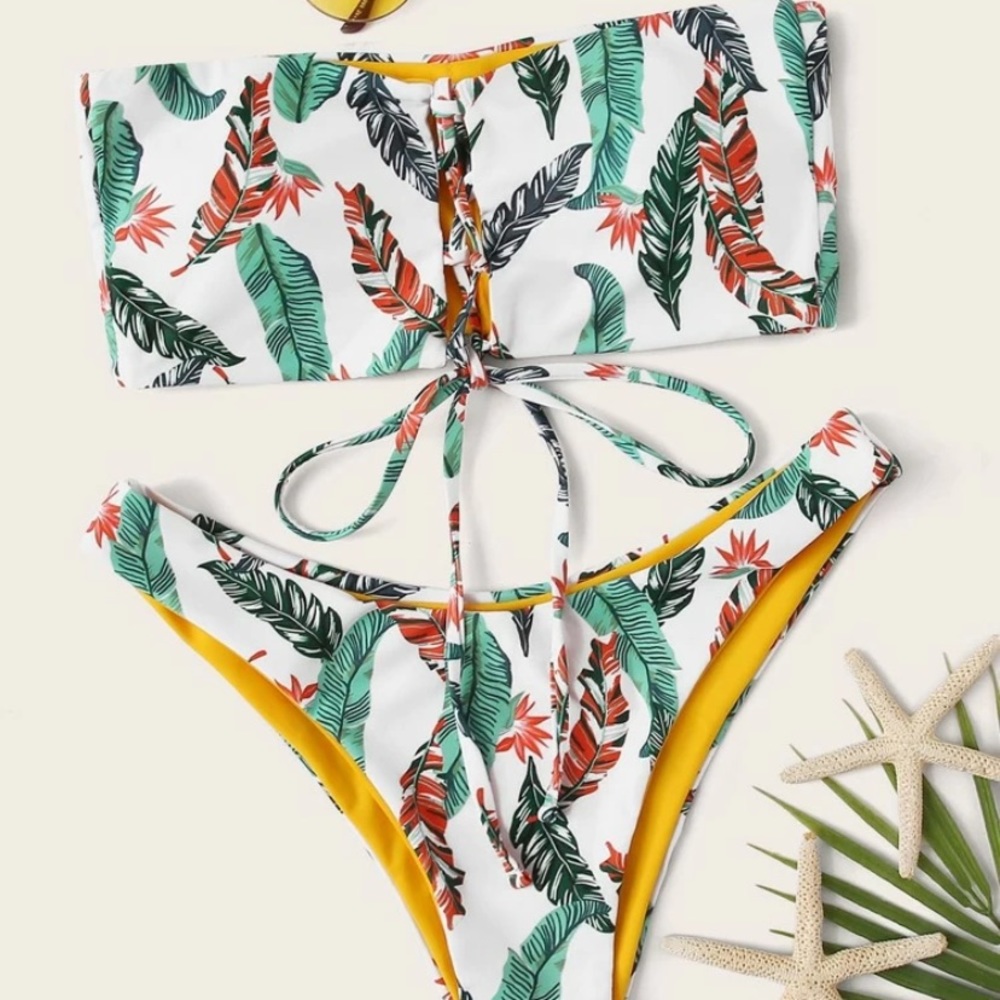 NWT bandeau tie bikini. Leaf print. Size S and M